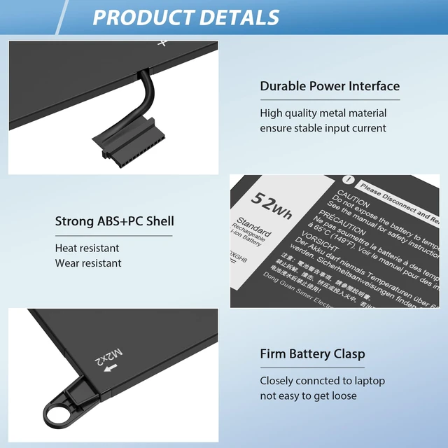Alt view image 4 of 5 - COWOOGMZ DXGH8 Battery Replacement for Dell XPS 13 9370 9380 I nspiron 13 7390 2-in-1 5390 5391 14 7490 Latitude 3301 E3301 Vostro 5390 5391 0H754V H754V G8VCF G8VCF6C P113G001 P82G P82G001 7.6V 52