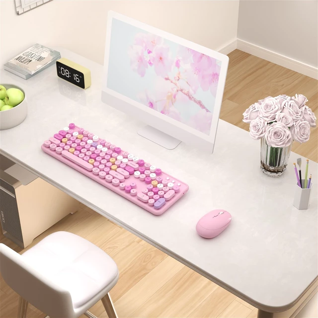 Alt view image 2 of 5 - COVEVA Colorful Wireless Keyboard and Mouse Combo (Pink Colorful)