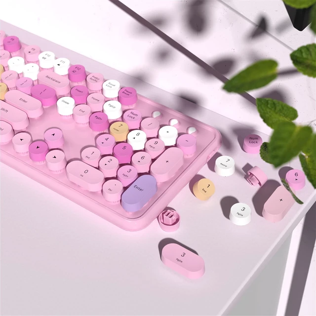 Alt view image 3 of 5 - COVEVA Colorful Wireless Keyboard and Mouse Combo (Pink Colorful)