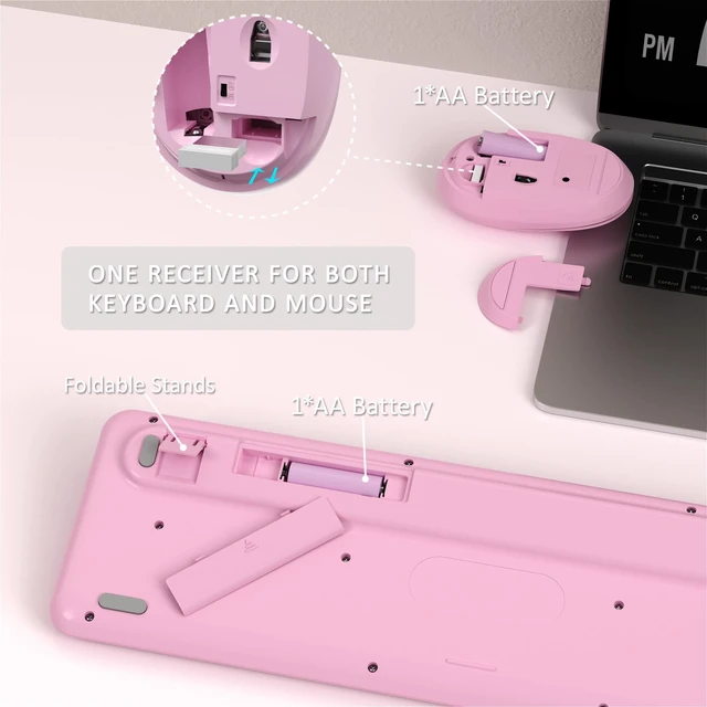 Alt view image 4 of 5 - COVEVA Colorful Wireless Keyboard and Mouse Combo (Pink Colorful)