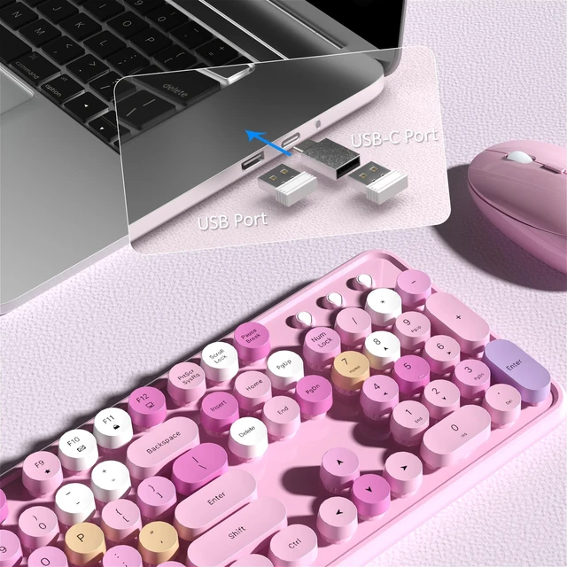 Alt view image 5 of 5 - COVEVA Colorful Wireless Keyboard and Mouse Combo (Pink Colorful)