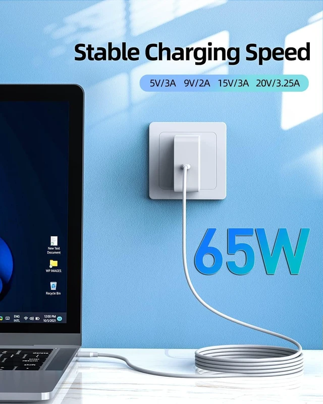 Alt view image 3 of 5 - 65W Fast Charger Fit for Samsung Laptop Charger, Galaxy Book Pro, Pro 360, Notebook, Ep-Ta865 More Devices with USB Type C Connector, Foldable Scratch-Resistant Plug, PD, Detachable 7.5FT Cable