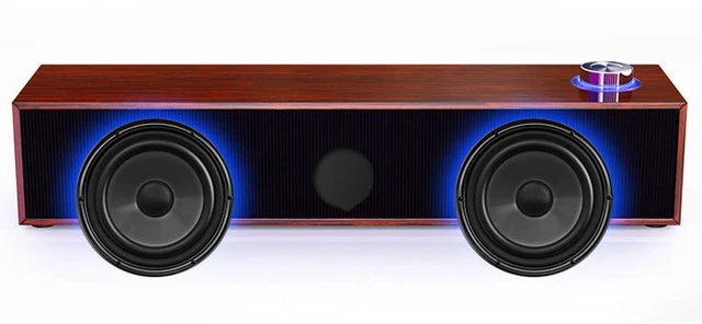 Main image of Wood Computer Speakers for Desktop, Mini Sound Bar Speaker with Stereo Sound, USB Powered Small PC Speakers, with Volume Knob, 3.5mm AUX Plug & , Plug and Play
