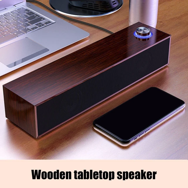 Alt view image 2 of 5 - Wood Computer Speakers for Desktop, Mini Sound Bar Speaker with Stereo Sound, USB Powered Small PC Speakers, with Volume Knob, 3.5mm AUX Plug & , Plug and Play