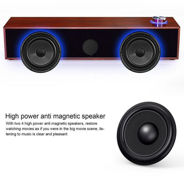 Alt view image 5 of 5 - Wood Computer Speakers for Desktop, Mini Sound Bar Speaker with Stereo Sound, USB Powered Small PC Speakers, with Volume Knob, 3.5mm AUX Plug & , Plug and Play