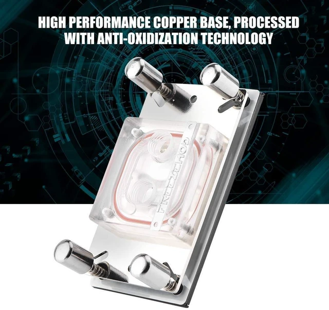 Alt view image 3 of 5 - CPU Water Block 55x55mm Copper Base, 0.3mm Micro CPU Water Cooler, Water Block Water Cooling Block for AM2 / AM2 + / AM3 / AM3 + / AM4 / FM2 + CPU