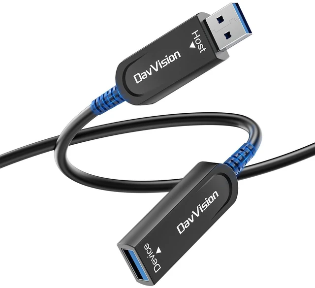 Main image of DavVision USB 3.2 Extension Cable 33 FT, Fiber Optic USB Cable 10Gbps Male to Female, Ultra Long Distance for Business Solution,Security Surveillance,VR/AR,Video Conference,3D Scanning,Machine Vision