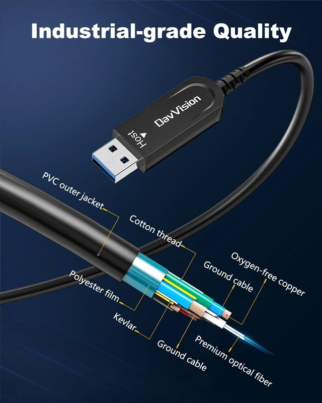 Alt view image 4 of 5 - DavVision USB 3.2 Extension Cable 33 FT, Fiber Optic USB Cable 10Gbps Male to Female, Ultra Long Distance for Business Solution,Security Surveillance,VR/AR,Video Conference,3D Scanning,Machine Vision