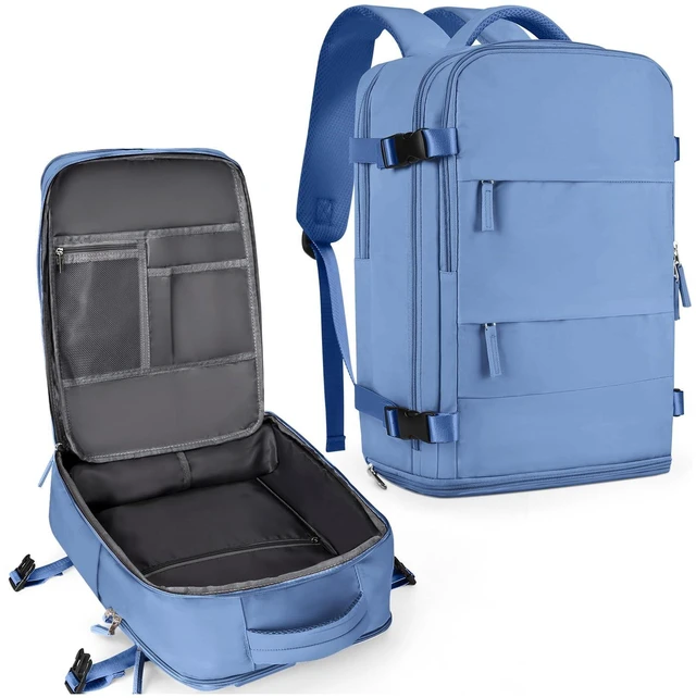 Main image of coowoz Large Travel Backpack For Women Men,Carry On Backpack Flight Approved,Hiking Backpack Outdoor Rucksack Casual Daypack Fit 15.6 Inch Laptop Shoes Compartment (Sky Blue L)