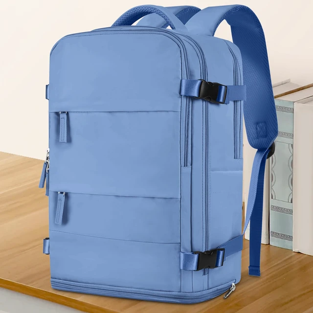 Alt view image 2 of 5 - coowoz Large Travel Backpack For Women Men,Carry On Backpack Flight Approved,Hiking Backpack Outdoor Rucksack Casual Daypack Fit 15.6 Inch Laptop Shoes Compartment (Sky Blue L)