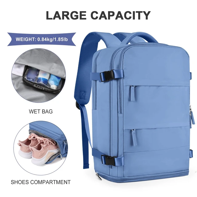 Alt view image 4 of 5 - coowoz Large Travel Backpack For Women Men,Carry On Backpack Flight Approved,Hiking Backpack Outdoor Rucksack Casual Daypack Fit 15.6 Inch Laptop Shoes Compartment (Sky Blue L)