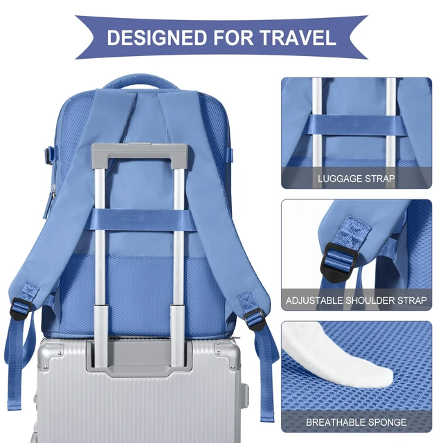 Alt view image 5 of 5 - coowoz Large Travel Backpack For Women Men,Carry On Backpack Flight Approved,Hiking Backpack Outdoor Rucksack Casual Daypack Fit 15.6 Inch Laptop Shoes Compartment (Sky Blue L)