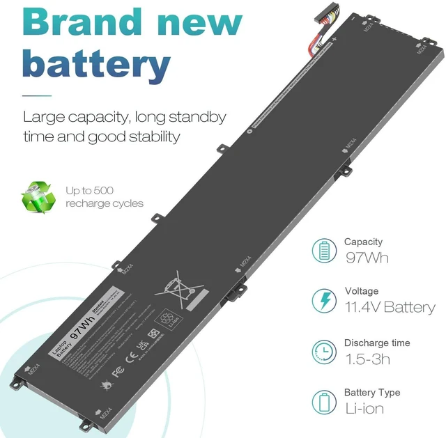 Alt view image 4 of 5 - ASUNCELL 6GTPY 97WH Battery for Dell XPS 15 9550 9560 9570 7590 Precision 5510 5520 5530 5540 Vostro 7500 7590,Replacement 4GVGH GPM03 M2X4 5XJ28 05XJ28 5D91C 1P6KD P56F P56F001 P56F002 11.4V