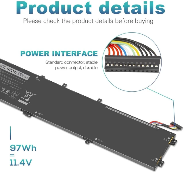 Alt view image 5 of 5 - ASUNCELL 6GTPY 97WH Battery for Dell XPS 15 9550 9560 9570 7590 Precision 5510 5520 5530 5540 Vostro 7500 7590,Replacement 4GVGH GPM03 M2X4 5XJ28 05XJ28 5D91C 1P6KD P56F P56F001 P56F002 11.4V