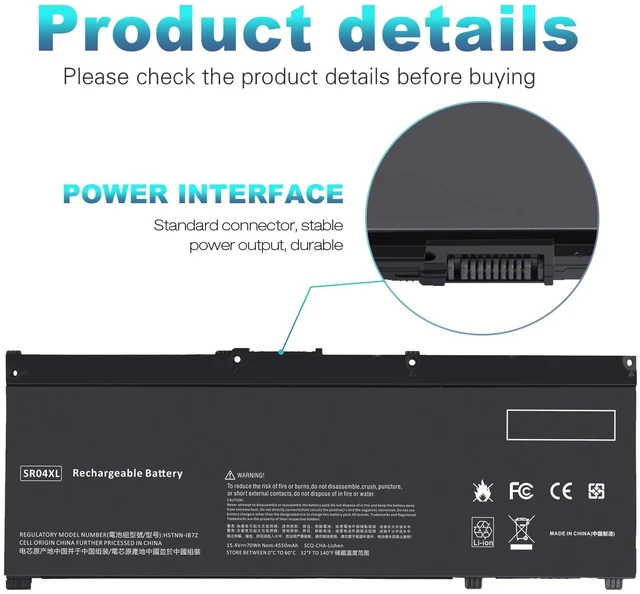 Alt view image 4 of 5 - 70Wh SR03XL SR04XL SRO4XL Laptop Battery for Hp 917678-171 917678-1B1 917678-2B1 917724-855 HSTNN-DB7W HSTNN-IB7Z HSTNN-IB72 TPN-C133 TPN-C134 TPN-Q193 15-CB000 15-CE015DX 15-CE000 15-DC0000 Series