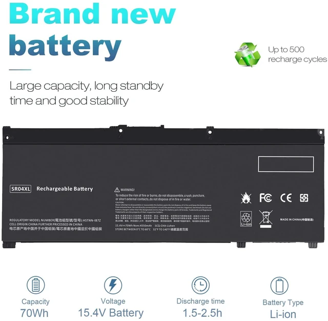 Alt view image 5 of 5 - 70Wh SR03XL SR04XL SRO4XL Laptop Battery for Hp 917678-171 917678-1B1 917678-2B1 917724-855 HSTNN-DB7W HSTNN-IB7Z HSTNN-IB72 TPN-C133 TPN-C134 TPN-Q193 15-CB000 15-CE015DX 15-CE000 15-DC0000 Series