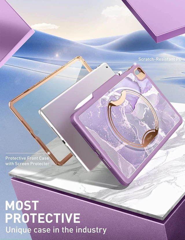 Alt view image 4 of 5 - Clayco Nebula Case for iPad 9th/8th/7th Generation Case 10.2 Inch 2021/2020/2019, Multi-Angle Viewing Full Body Stand Cover for iPad 10.2" with Built-in Screen Protector & Pencil Holder, Purple