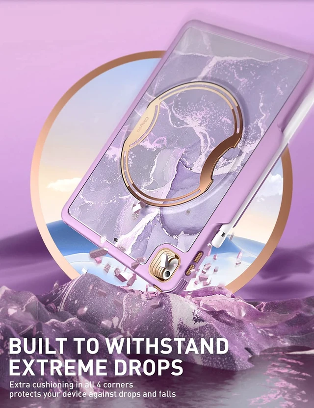 Alt view image 3 of 5 - Clayco Nebula Case for iPad 9th/8th/7th Generation Case 10.2 Inch 2021/2020/2019, Multi-Angle Viewing Full Body Stand Cover for iPad 10.2" with Built-in Screen Protector & Pencil Holder, Purple