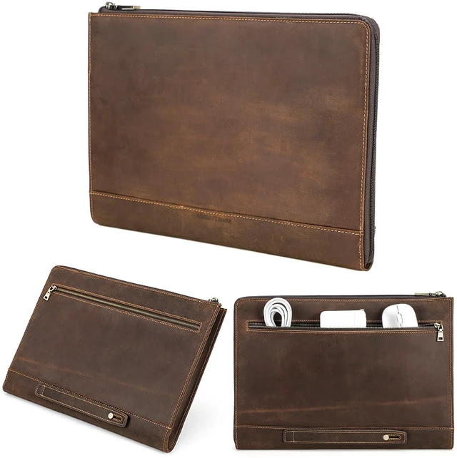 Main image of CataPurus Top Grain Leather 14.2" Slim Laptop 90 Zipper Bag, Vintage Design, Handmade, Compatible with MacBook Pro/Air 14"/13.3"/13.6" 2021 2022 M1 Pro/M1 Max A2442 & Other Laptop, Coffee 14.2 Inch