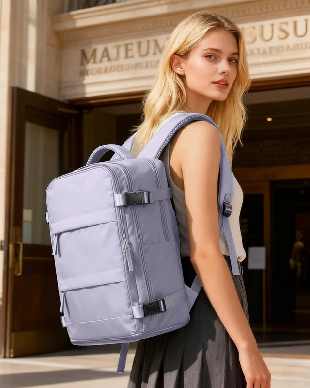Alt view image 3 of 5 - coofay Large Carry On Backpack Flight Approved Personal Item Travel Backpack For Women Airline Approved Waterproof Sports Luggage Backpack Casual Daypack Small Hiking Backpack Purple Backpack