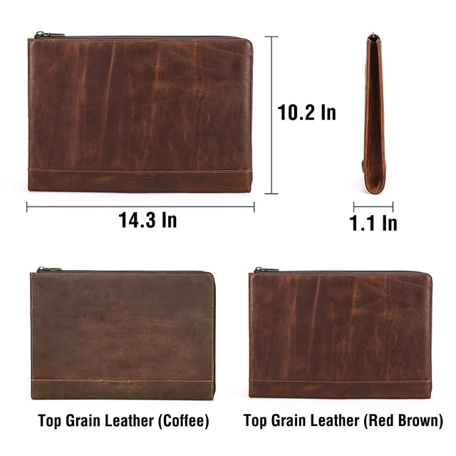 Alt view image 4 of 5 - CataPurus Top Grain Leather 14.2" Slim Laptop 90 Zipper Bag, Vintage Design, Handmade, Compatible with MacBook Pro/Air 14"/13.3"/13.6" 2021 2022 M1 Pro/M1 Max A2442 & Other Laptop, Coffee 14.2 Inch