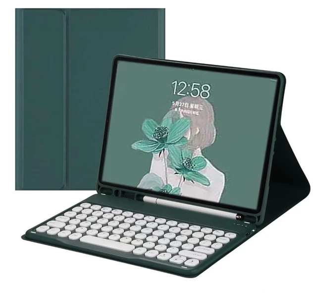Main image of QIYIBOCASE Keyboard Case for Galaxy Tab A8 10.5 Inch 2022 Model (SM-X200/X205/X207) - Slim Leather Folio Cover with S Pen Holder - Magnetically Wireless Detachable Keyboard - Round Keys (Teal)