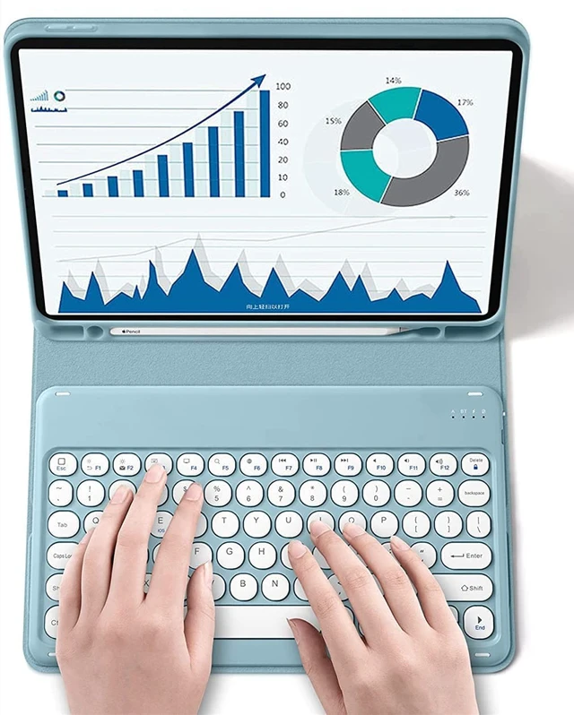 Alt view image 2 of 5 - QIYIBOCASE Keyboard Case for Galaxy Tab A8 10.5 Inch 2022 Model (SM-X200/X205/X207) - Slim Leather Folio Cover with S Pen Holder - Magnetically Wireless Detachable Keyboard - Round Keys (Teal)
