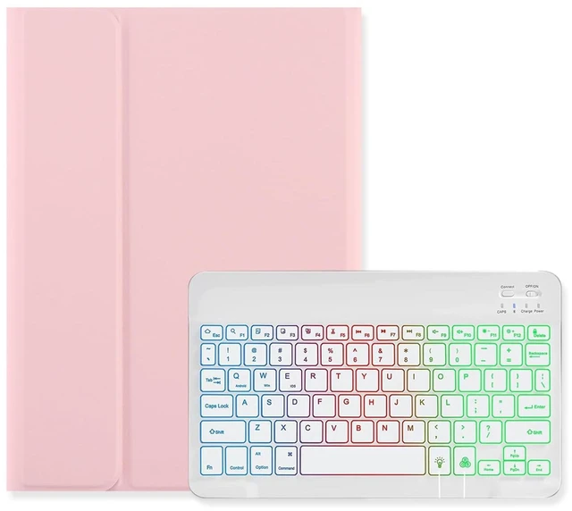 Main image of Disonbeir Backlit Keyboard Case for iPad 9th Gen/8th Gen/7th Gen 10.2 inch 2021/2020/2019, iPad Pro 10.5"/iPad Air 3rd Gen Case with Rainbow Backlight Detachable Keyboard Cute Candy Color,Pink+White