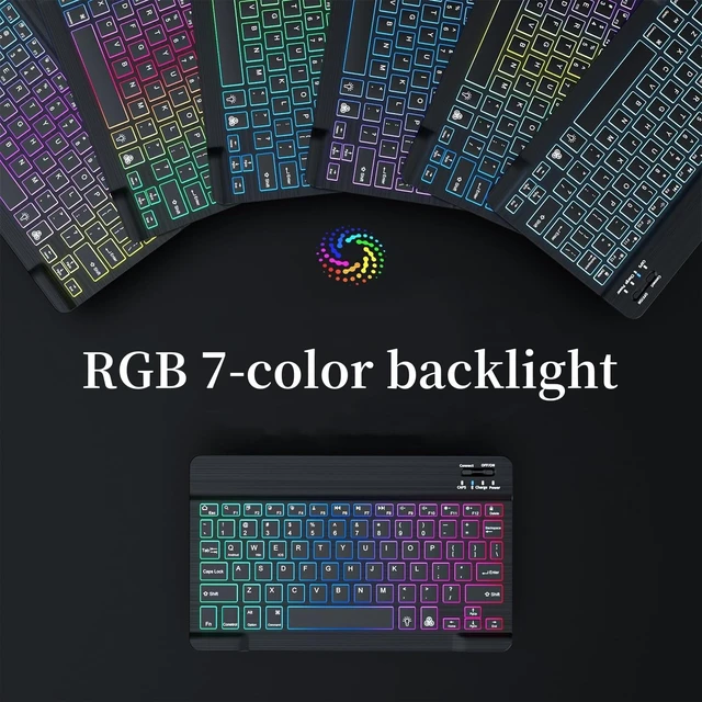 Alt view image 3 of 5 - Disonbeir Backlit Keyboard Case for iPad 9th Gen/8th Gen/7th Gen 10.2 inch 2021/2020/2019, iPad Pro 10.5"/iPad Air 3rd Gen Case with Rainbow Backlight Detachable Keyboard Cute Candy Color,Pink+White