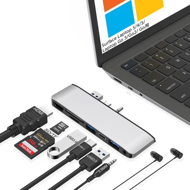Main image of Clickfish Surface Laptop 6/5/4/3 Hub Docking Station, USB-C Hub with 4K@30Hz HDMI, 2xUSB 3.0, USB-C, SD/TF Card Slot, 3.5mm Audio for Surface Laptop 6/5/4/3/Laptop Go 3/Go2/Go