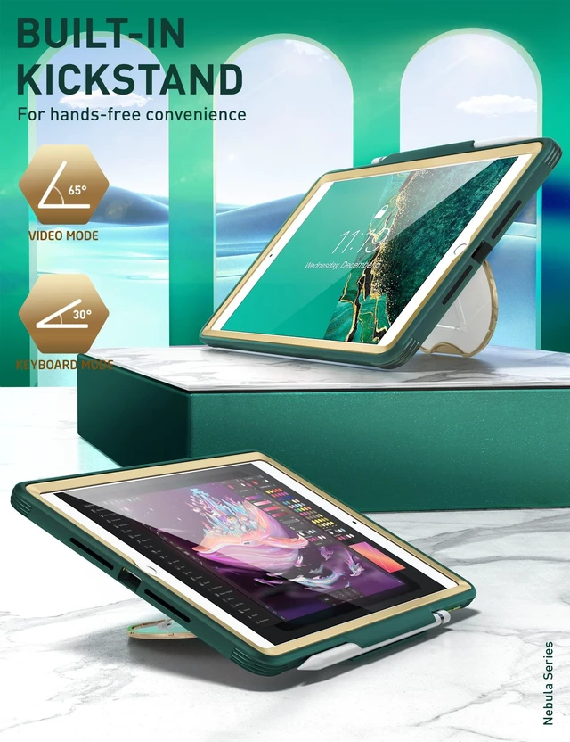 Alt view image 2 of 5 - Clayco Nebula Case for iPad 9th/8th/7th Generation Case 10.2 Inch 2021/2020/2019, Multi-Angle Viewing Full Body Stand Cover for iPad 10.2" with Built-in Screen Protector & Pencil Holder, Prasio