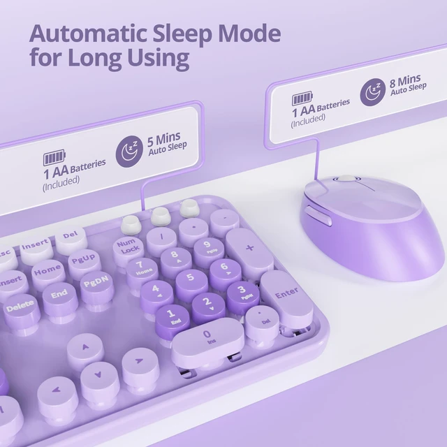 Alt view image 2 of 5 - Ussixchare Purple Keyboard and Mouse, Cute Wireless Keyboard and Mouse Combo, Full Size Typewriter Keyboard with Number Pad, Colorful Keyboard for Pc Laptop(Purple Colorful)