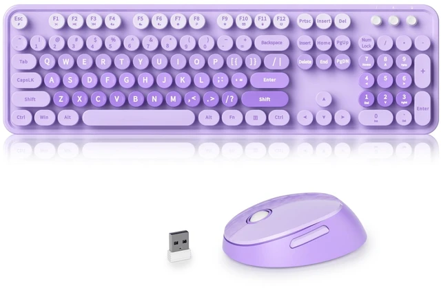 Main image of Ussixchare Purple Keyboard and Mouse, Cute Wireless Keyboard and Mouse Combo, Full Size Typewriter Keyboard with Number Pad, Colorful Keyboard for Pc Laptop(Purple Colorful)