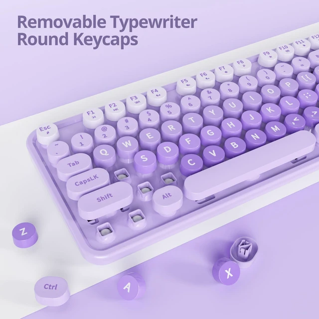 Alt view image 5 of 5 - Ussixchare Purple Keyboard and Mouse, Cute Wireless Keyboard and Mouse Combo, Full Size Typewriter Keyboard with Number Pad, Colorful Keyboard for Pc Laptop(Purple Colorful)