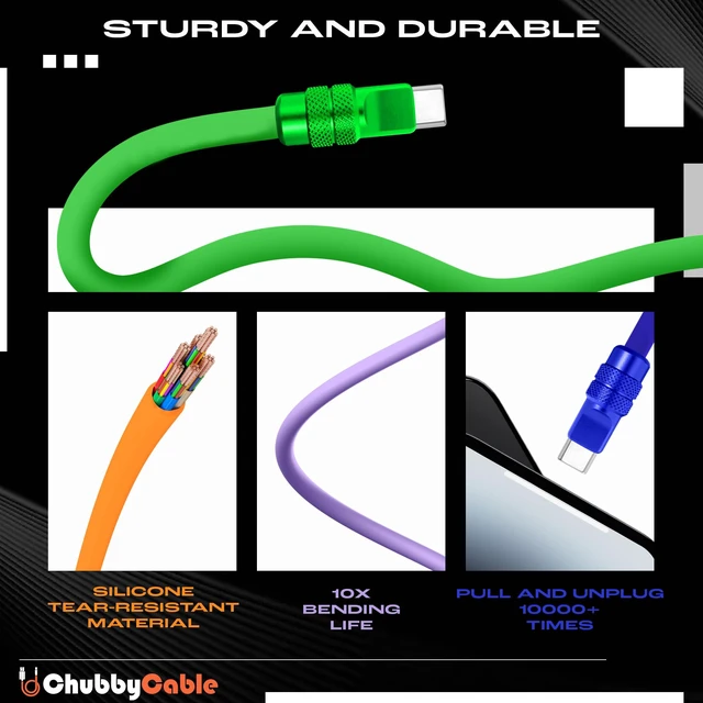 Alt view image 4 of 5 - chubbycable 240W Fast Charging Cable Silicone USB C Cable, Orange, 3.3FT