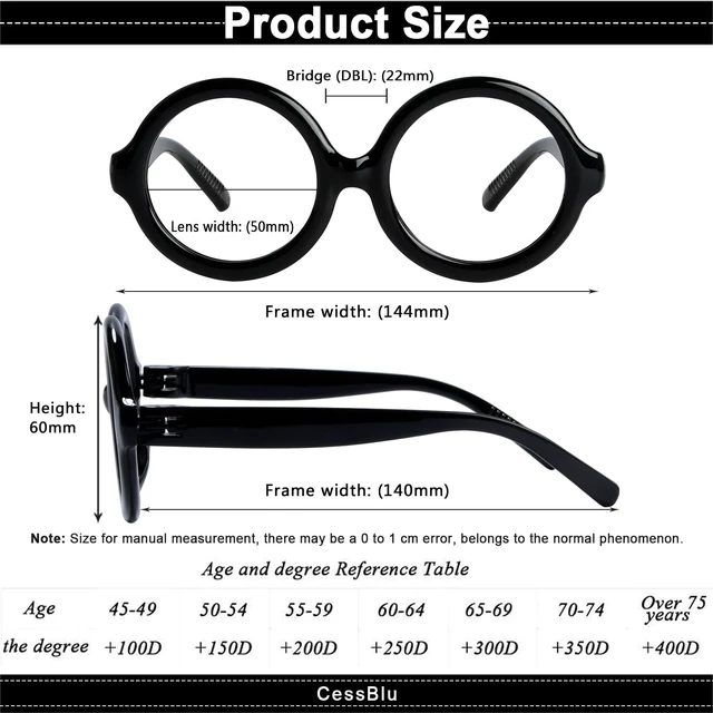 Alt view image 5 of 5 - CessBlu 6 Pack Huge Oversized Reading Glasses for Women without Metal No Screws Large Head Round Readers +3.00