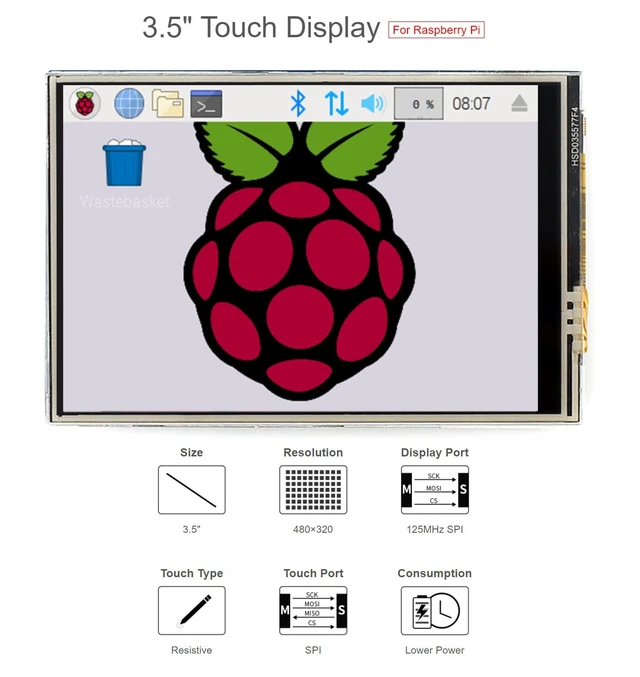 Alt view image 2 of 5 - Coolwell 3.5 Inch LCD Screen Resisitive Touch Display C Touchscreen for Raspberry Pi 4B+ 4B 3B+ 3B 2B+ Zero W WH 480x320 SPI Small Raspberry Pi Monitor