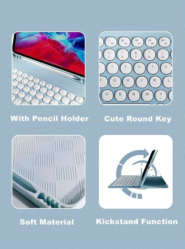 Alt view image 5 of 5 - QIYIBOCASE Cute Keyboard Case for iPad Pro 11 2022 4th/3rd/2nd Generation,Round Keys Detachable Magnets Bluetooth Keyboard Case with Pencil Holder for Girly Women (Black)