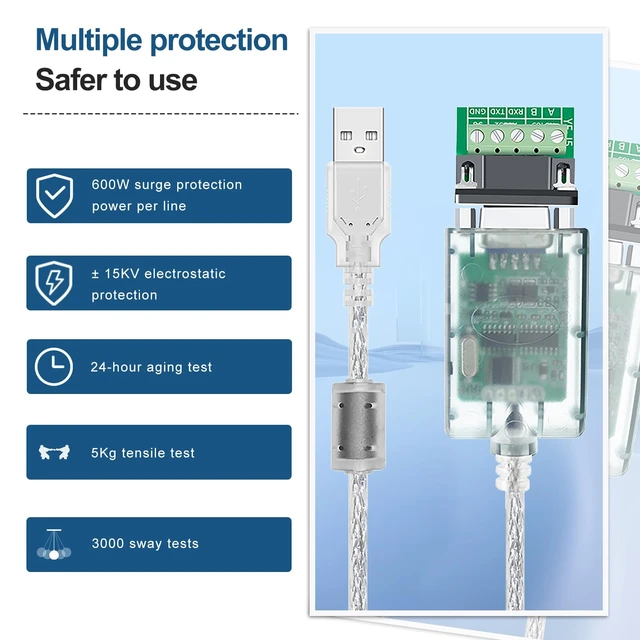 Alt view image 2 of 5 - Buacoz USB to RS485 RS232 Converter Cable, with CH340+ZT485 Chipset Serial Port Connector, 5.9 Feet Extension Cable Industrial Adapter Supports Windows XP 7 8/Linux/Mac