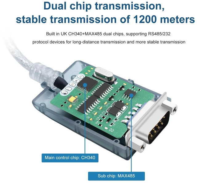 Alt view image 5 of 5 - Buacoz USB to RS485 RS232 Converter Cable, with CH340+ZT485 Chipset Serial Port Connector, 5.9 Feet Extension Cable Industrial Adapter Supports Windows XP 7 8/Linux/Mac