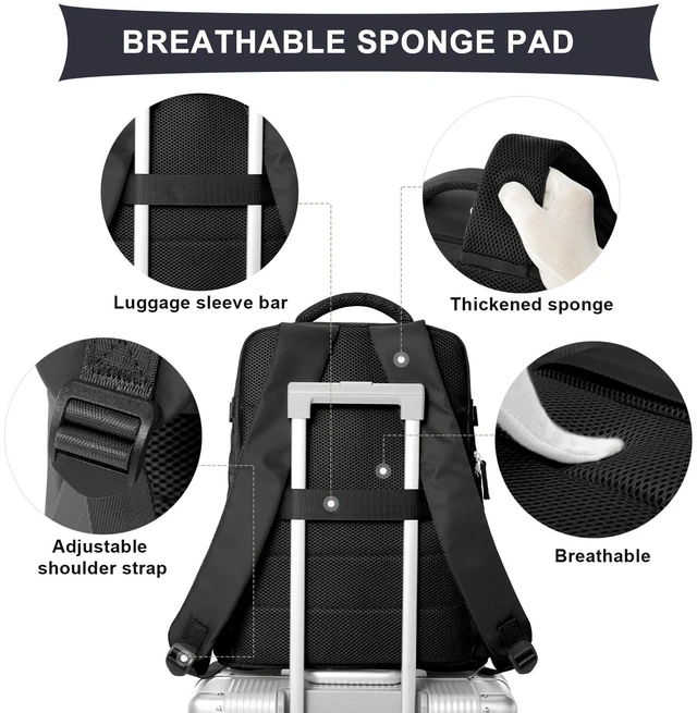 Alt view image 4 of 5 - coowoz Travel Backpack For Women Men Airline Approved,Black Carry On Backpack,Large Hiking Laptop College Backpacks Waterproof Outdoor Sports Rucksack Casual Daypack Fit 15.6 Inch Backpacks