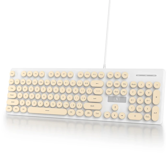 Main image of Ussixchare Wired Retro Computer Keyboard, Quiet Typewriter Keyboard, Beige Cute Keyboards Light up with Round Keycaps, LED Backlit,104-key for PC, Laptop(Beige)