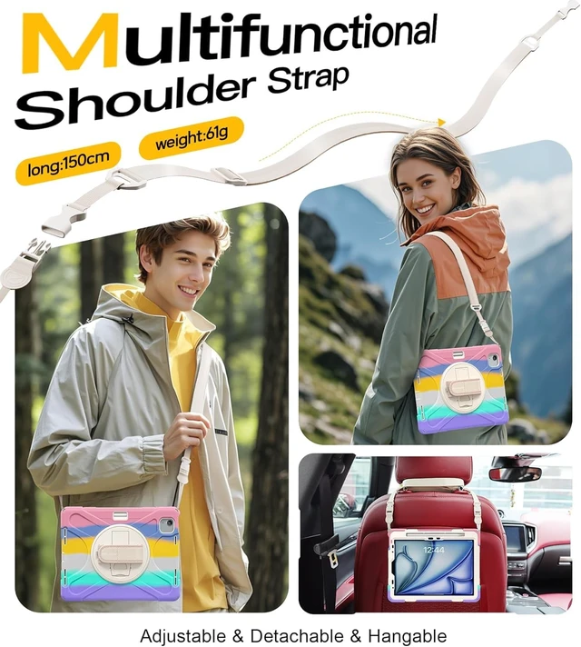 Alt view image 5 of 5 - BRAECN for iPad Air 11 Inch M3/M2 (6th Gen) 2025/2024,iPad 5th/4th Gen 10.9 inch Case,Shockproof Silicone with Screen Propector/Pencil Holder, Kickstand, Hand Strap -Colorful Pink