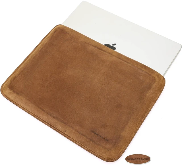 Main image of CataPurus Top Grain Leather 14.2" Slim Laptop Sleeve Protector, Minimalist Vintage Design, Handmade, Compatible with MacBook Pro 14 inch 2021 2022 M1 Pro/M1 Max A2442 & Other PC, Brown 14.2 Inch