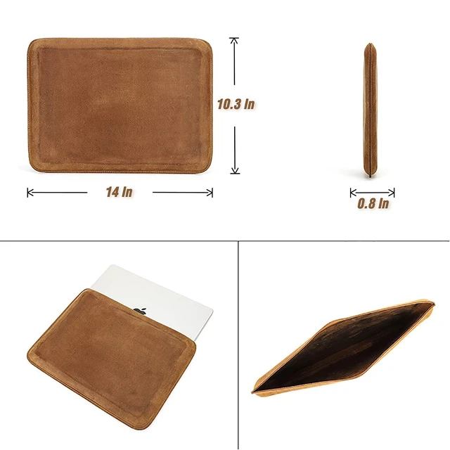 Alt view image 4 of 5 - CataPurus Top Grain Leather 14.2" Slim Laptop Sleeve Protector, Minimalist Vintage Design, Handmade, Compatible with MacBook Pro 14 inch 2021 2022 M1 Pro/M1 Max A2442 & Other PC, Brown 14.2 Inch