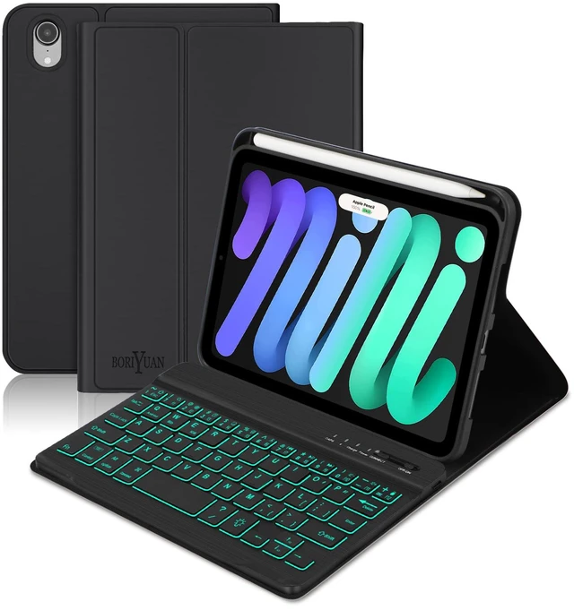 Main image of BORIYUAN iPad mini 7th Gen 2024 (A17 Pro) & iPad mini 6 Keyboard Case 2021, Detachable Wireless Keyboard, 7 Color Backlit, Slim Folio Cover with Pencil Holder for iPad mini 7th/6th Gen 8.3 inch