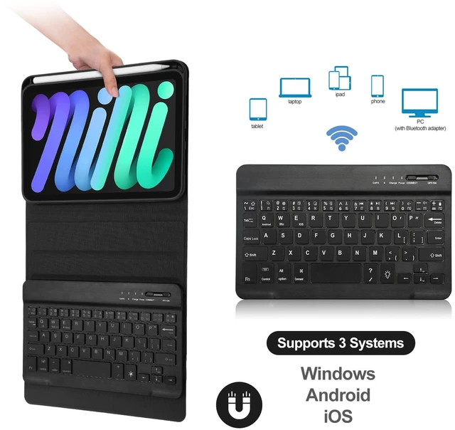 Alt view image 4 of 5 - BORIYUAN iPad mini 7th Gen 2024 (A17 Pro) & iPad mini 6 Keyboard Case 2021, Detachable Wireless Keyboard, 7 Color Backlit, Slim Folio Cover with Pencil Holder for iPad mini 7th/6th Gen 8.3 inch