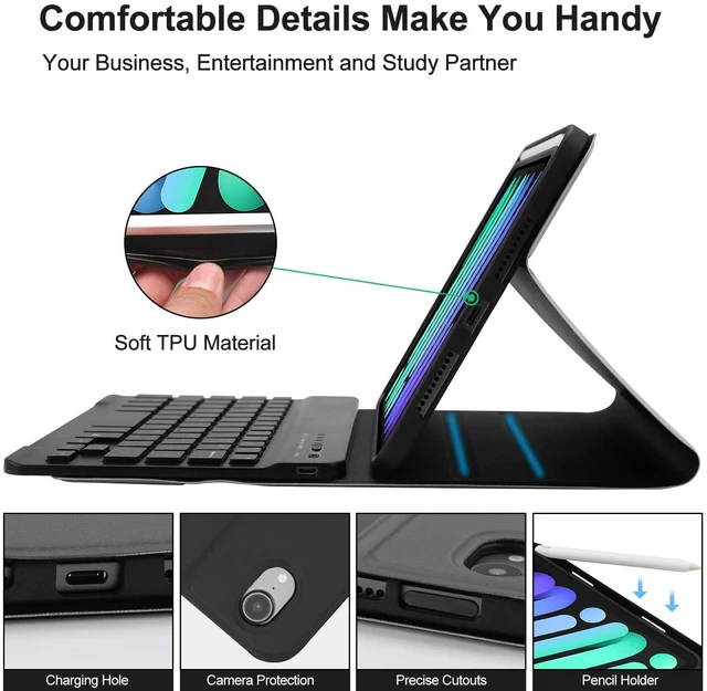 Alt view image 5 of 5 - BORIYUAN iPad mini 7th Gen 2024 (A17 Pro) & iPad mini 6 Keyboard Case 2021, Detachable Wireless Keyboard, 7 Color Backlit, Slim Folio Cover with Pencil Holder for iPad mini 7th/6th Gen 8.3 inch