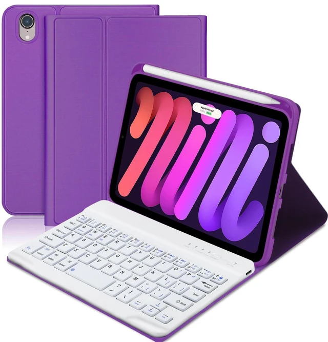 Main image of BORIYUAN iPad mini 7th Keyboard Case 2024, Detachable Wireless Bluetooth Keyboard Slim Folio Smart Cover with Build-in Pencil Holder for iPad mini 6th Generation 8.3 inch 2021 Purple