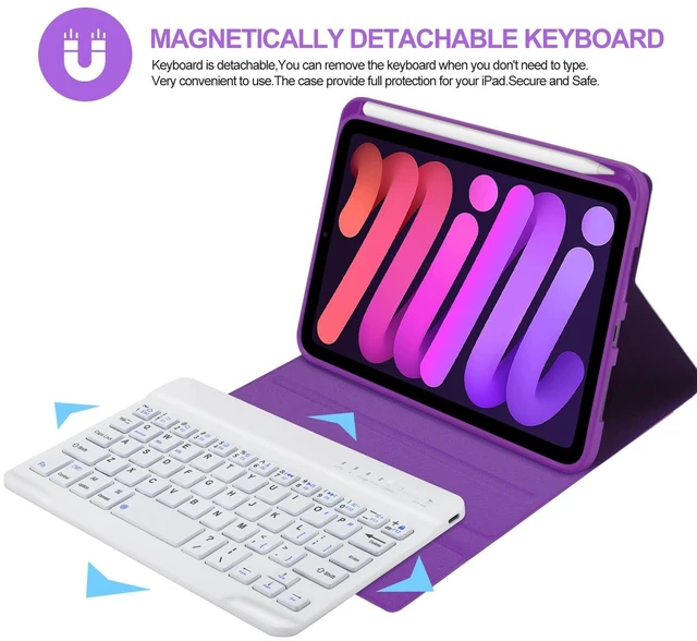 Alt view image 2 of 5 - BORIYUAN iPad mini 7th Keyboard Case 2024, Detachable Wireless Bluetooth Keyboard Slim Folio Smart Cover with Build-in Pencil Holder for iPad mini 6th Generation 8.3 inch 2021 Purple